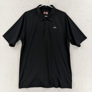 Quiksilver Polo Shirt Mens XL Black Performance Golf Surf Stretch Logo